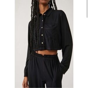 Intimately by Free People Essential Cropped Button Down Long Sleeve Pajama‎ Top